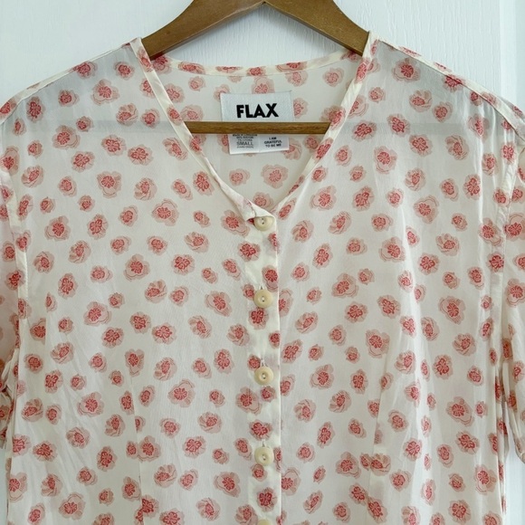 FLAX Blouse Floral Button Front Rayon - Picture 2 of 6